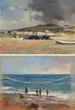 Errol Boyley, Recto: Boats on the Beach; Verso: Fishermen on the Shore, oil on canvas laid down on board; oil on board