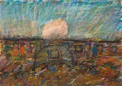 Cityscape by David Koloane, pastel on paper, sold Jul 2023
