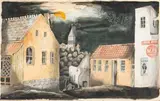 Fred Page, Street View with Church Spire in the Distance, watercolour on paper laid down on board