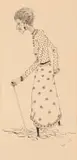 Fred Page, Old Lady with a Cane, ink on paper laid down on board