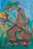 Harvester by Frans Claerhout, oil on board, sold Jul 2023