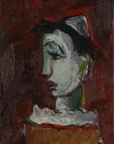 Harlequin II by Carl Büchner, oil on canvas laid down on board, offered Jul 2023