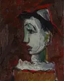 Harlequin II by Carl Büchner, oil on canvas laid down on board, offered Jul 2023