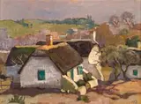 Cottages in a Landscape by Gregoire Boonzaier, oil on canvas laid down on board, offered Jul 2023
