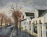 David Botha, Street Scene, Paarl, oil on canvas laid down on board