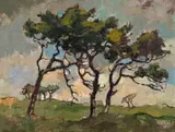 Three Windswept Firs, Cape by Gregoire Boonzaier, oil on canvas, offered Jul 2023