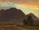 Walter Gilbert Wiles, Sunset, Devil's Peak, oil on board