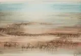 Gordon Vorster, Springbuck in an Extensive Landscape, watercolour on paper