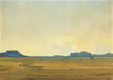 Daan Vermeulen, Extensive Landscape with Mountains Beyond, oil on board