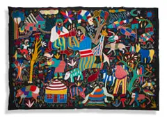 Mapula Embroidery Project, Village Scene, embroidery on fabric