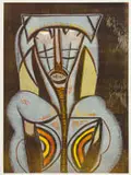 Cecil Skotnes, Crowned Figure, colour woodcut on paper