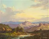Landscape with Hills and a Stream by Gabriel de Jongh, oil on canvas, sold Jul 2023