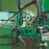 Sidney Goldblatt, Green Interior, oil on board