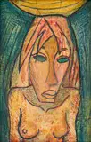 Alexis Preller, Woman Carrying a Bowl, oil on plaster tile