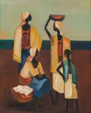 Maurice van Essche, African Women and Child, oil on canvas laid down on board