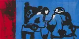 Robert Hodgins, Plotting, colour aquatint on paper