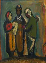Three Figures by Pranas Domšaitis, oil on board, offered Aug 2023