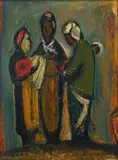 Pranas Domšaitis, Three Figures, oil on board