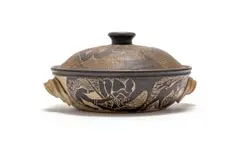 Rorke's Drift, Medium Casserole Dish and Cover, stoneware with black oxide decoration