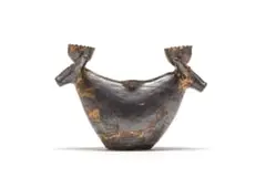 Candle Stick Vessel decorated with Double Goat Heads by Elizabeth Mbatha, stoneware, sold Aug 2023