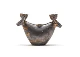 Elizabeth Mbatha, Candle Stick Vessel decorated with Double Goat Heads, stoneware