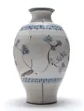 Large Blue and White Vase by David Schlapobersky and Felicity Potter, painted and glazed ceramic, sold Aug 2023