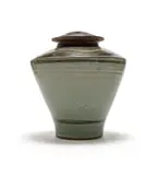 Neville Burde, Lidded Jar, earthenware with green granite glaze and iron decoration