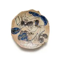 Space Junk by Ruan Hoffmann, porcelain decorated with underglaze and silver lustre, sold Aug 2023