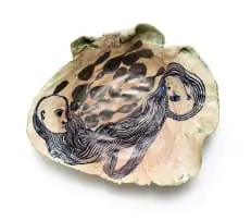 Us by Ruan Hoffmann, earthenware with underglaze, lustre and copper oxide, sold Aug 2023