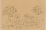 Gregoire Boonzaier, Landscape with Quiver Trees, conté on paper