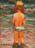 Girl on the Beach by Adriaan Boshoff, oil on canvas laid down on board, sold Aug 2023