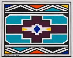 Esther Mahlangu, Untitled (Ndebele Patterns with Purple), acrylic on canvas