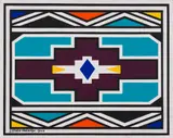 Untitled (Ndebele Patterns with Purple) by Esther Mahlangu, acrylic on canvas, sold Aug 2023