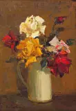 Jug with Roses by Adriaan Boshoff, oil on canvas laid down on board, sold Aug 2023