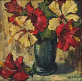 Hibiscus in a Vase by Otto Klar, oil on board, sold Aug 2023