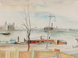 Maud Sumner, The Thames at Battersea, watercolour and pen on paper