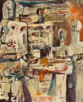 Abstract Figures by Amos Langdown, oil on board, sold Aug 2023