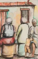 Seated Women and Child by Velaphi (George) Mzimba, pastel on paper, sold Aug 2023