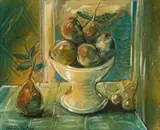 Christo Coetzee, Bowl of Pears, mixed media on board