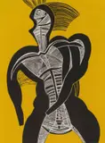 Cecil Skotnes, Warrior on Yellow, colour screenprint on paper