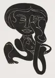 Girl by Walter Battiss, linocut on paper, sold Aug 2023