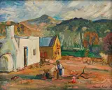 François Krige, Mother and Child, Village Scene, oil on canvas