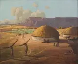 Leo François, Landscape with Huts, oil on canvas