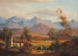 Cottage with Distant Mountains by Tinus de Jongh, oil on canvas, sold Aug 2023