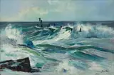 Crashing Waves by Errol Boyley, oil on board, offered Aug 2023