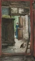 Jan Van Essen, Barn Interior, watercolour on paper