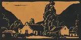 Plaasgebou (Nilant 44) by Jacobus Hendrik Pierneef, linocut on paper, sold Jul 2023