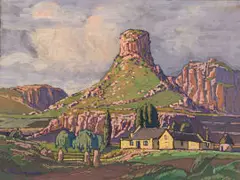 Jacobus Hendrik Pierneef, Landscape, Eastern Free State, casein on paper laid down on board