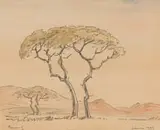 Landscape with Trees by Jacobus Hendrik Pierneef, pencil and watercolour on paper, sold Jul 2023
