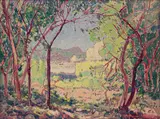 Spring River Scene by Jacobus Hendrik Pierneef, oil on board, sold Jul 2023